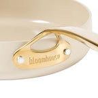 bloomhouse 10 Inch Heavy Duty Aluminum Premium PFA Free Ceramic Nonstick Saute/Deep Frying Pan Skillet with Lid - Almond Cream w/Gold Handle