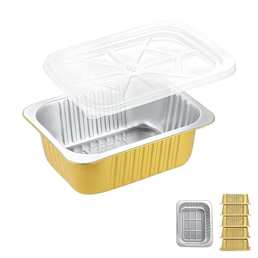 9"x6.5" Sturdy Foil Pans + Snap-On Lids (5 Pack) | 2X Thicker Heavy Duty Reusable 61oz | Grill Microwavable Multi-Use Pot | 3" Deep Disposable Aluminum Tin for Baking Cooking