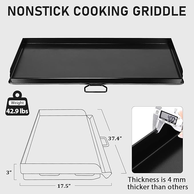 Utheer 37" x 17" Ceramic Nonstick Cast Iron Griddle for Camp Chef 3 Burner Stove, Fits GB90D TB90 SPG90B CCH3, Large Flat Top Camping Griddle, Oven-Safe to 500°F,Rust-Resistant Camp Chef Accessory