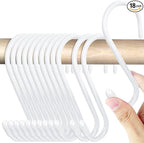 HiGift 18 Pack White Vinyl Coated Metal S Hooks, 4.5 inch Heavy Duty, Non Slip Rust-Free for Hanging Clothes, Plants, Pots, Towels