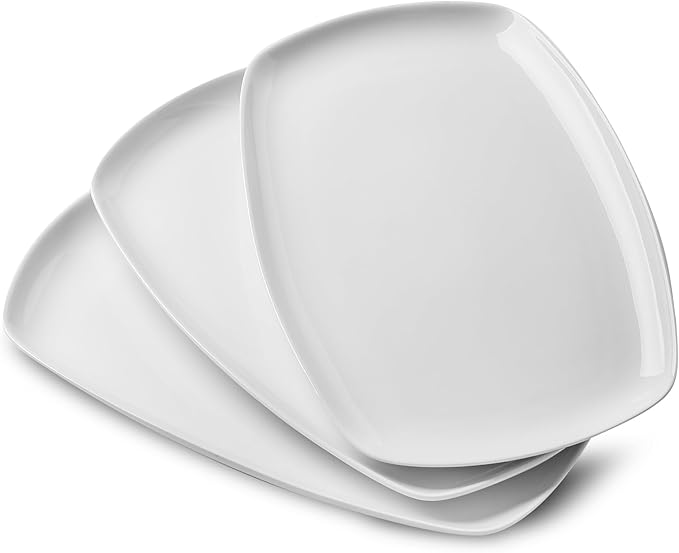 fMBB 3pcs Ceramic White Serving Platters, Large Rectangular Plate, Irregular Rectangular Trays - Party, Wedding, Entertaining, Microwave and Dishwasher Safe - 14 Inch