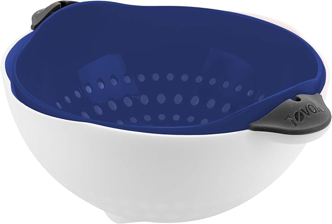 Tovolo Soak N' Strain 1.5 Quart Colander Easy-Pour Spout, 2-in-1 Strainer & Soaking Bowl, Fruit Bowl & Vegetable Wash, BPA-Free & Dishwasher-Safe, Deep Indigo