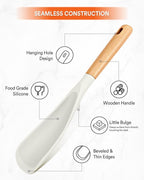 Cooking Spoon for Nonstick Cookwares, Great for Cooking and Serving Sturdy BPA-Free Matte Silicone, Wood Handle Spoon for Mixing, Scoop, and Scrape (WHITE)