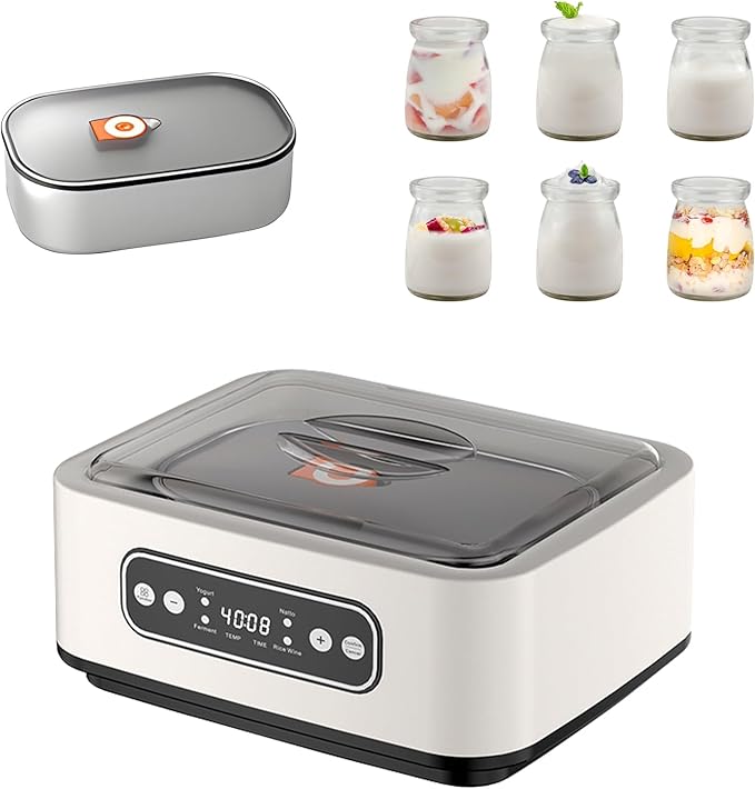 1.7 Quart Yogurt Maker With Adjustable Time And Temperature Control Probiotic Maker 110v-240v Auto-Adaptive Bpa-Free Celsius Increment Real-Time Countdown Led Display Includes 6 Glass Jars