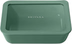 Ceramic Coated Glass Food Storage Container | No PTFE, PFOA, PFAS, and BPA | Reusable Non Toxic Meal Prep Container with Glass Lid | Easy To Store | 6 Cup Rectangle [Pine]