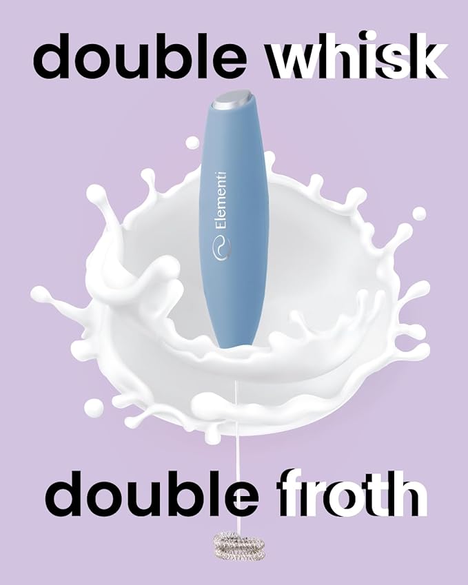 Elementi Frother Wand - Easy to Use Milk Frother & Handheld Electric Stirrer for Powder Drinks, Durable and Powerful Coffee & Protein Powder Mixer Wand (Pastel Blue)
