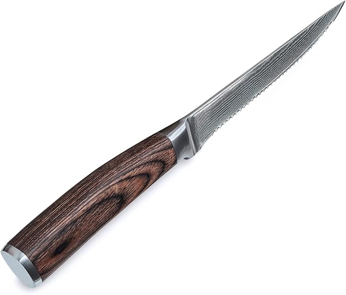 Wakoli EDIB 4-Piece Steak Knife Set – Japanese Style Dining Knives | Genuine Damascus Steel Blades with VG10 Core | Ergonomic Pakkawood Handles | Premium Steak Cutlery in Wooden Gift Box
