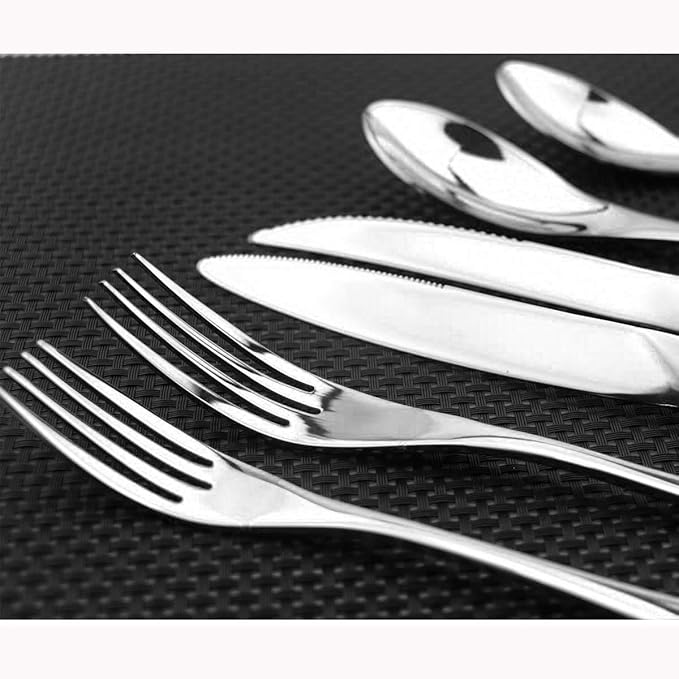 Flatware Set 18/10 Stainless Steel Mirror Polished Silver Cutlery - Silverware Utensil Set of Steak Knife Dinner Fork Knife Spoon Salad Fork Dessert Spoon,6 Piece Service for 1