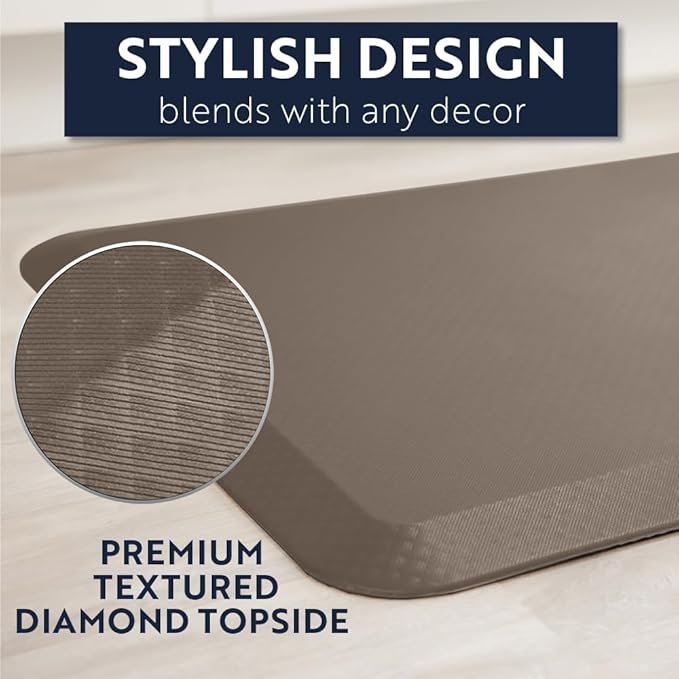 KANGAROO Thick Ergonomic Anti Fatigue Mats for Kitchen Floor, Cushioned Standing Office Desk Mat, Waterproof Scratch Resistant Topside, Supportive All Day Comfort Padded Foam Rugs, 17x24, Beige