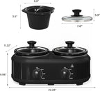 Double Slow Cooker, 2 x 1.25 QT Portable Small Dual Crock Cooker, Buffet Servers and Warmers Dishwasher Safe, Removable Ceramic Pot Glass Lid, Stainless Steel Red