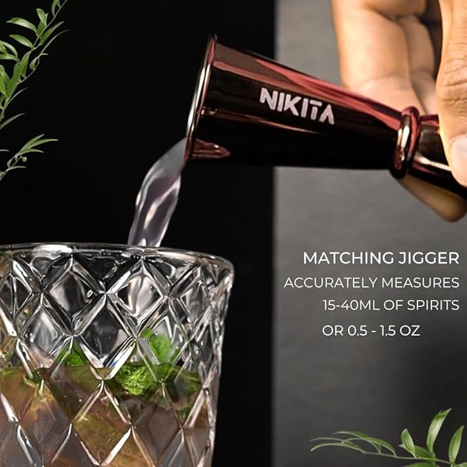 Rose Gold Cocktail Shaker Set - 5 Piece Martini Shaker Set with Strainer, Jigger, Spoon & Muddler - 16oz Glass Cocktail Shaker Set - Ideal Gift for Home Bar & Drink Trolley Décor