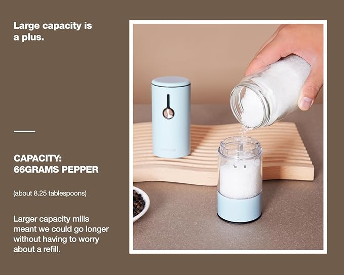 Electric Pepper Grinder and Salt Mill Set - Large Capacity USB Rechargeable Automatic Grinder with Dual LED Lights, One-Handed Operation & Slide Cover - 2Pack-Stainless Steel Peach Orange+Cream