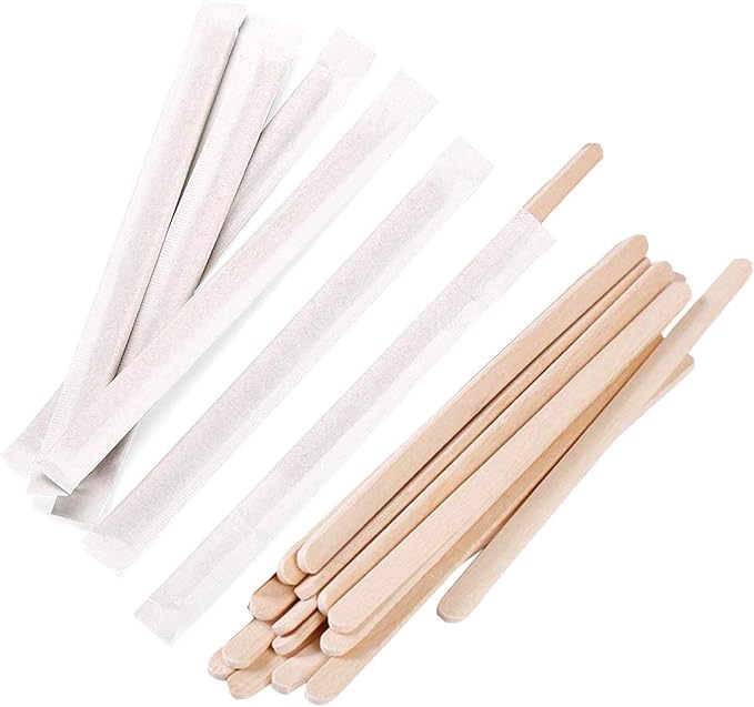 Gmark Individually Wrapped Wood Coffee Stir Sticks - 7" (length 178mm, width 6mm, thick 1.8mm) - 500pc Round End, Eco Friendly Coffee Stirrers for Hot Drinks - Natural Birch Wood GM1116A