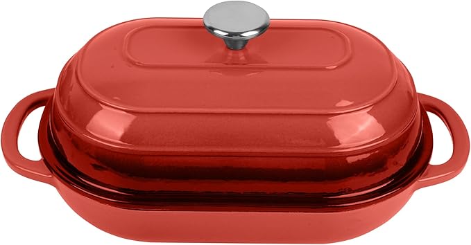 Premium Enameled Cast Iron Dutch Oven for Bread Baking | Non-Stick 5QT Oval Bread Oven with Lid | Perfect for Sourdough, Loaf, and Artisan Baking (Red, 5 QT)