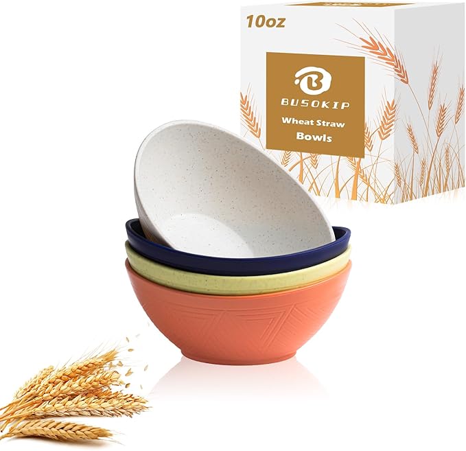 10 oz Small Bowl, Wheat Straw Bowl Sets of 4, Unbreakable and Lightweight Bowls for Kitchen, Plastic Bowls Reusable for Ice Cream, Snack and Dessert (Mondrian Series)