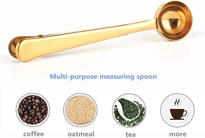 Stainless Steel Coffee and Tea Scoop with Bag Clip，Great for Measuring Coffee, Tea，Protein Powder, Instant Drinks and More, 2Pcs Perfect coffee spoon