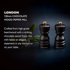 Cole & Mason London Refillable Spice Mill - Kitchen & Home Accessory - Table Black Pepper Grinder - Pepper Mill with Carbon Steel Mechanism - 5", Chocolate Wood