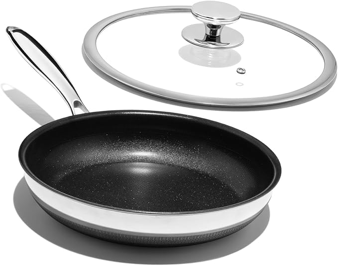 Nonstick Frying Pan Set – 10" Titanium Ceramic Skillet with Lid, Stay-Cool Handle,PFAS, PTFE, PFOA-Free, Non-Toxic, Dishwasher & Oven Safe, Compatible with All Cooktops
