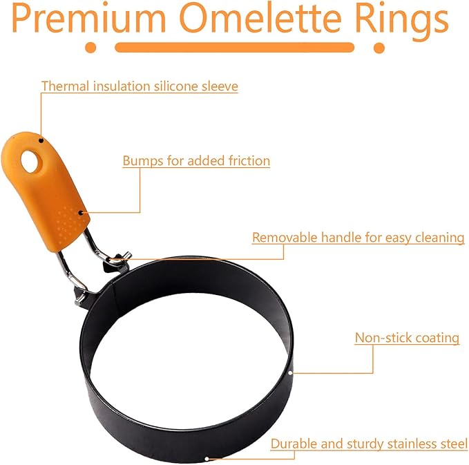 Round Egg Rings for Frying Eggs, 2 Pack 3.5 Inches Egg Ring with Silicone Handle Egg Mold for Breakfast Sandwiches Egg Mcmuffins Non-stick Fried Cooker Ring Shaper for Griddle Frying Pan