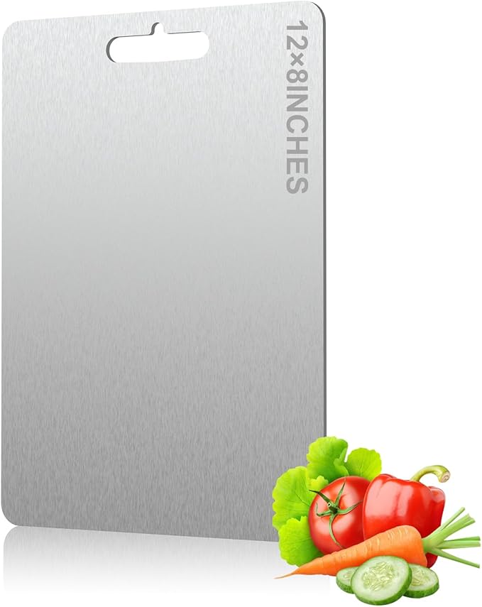 Titanium Cutting Board, Titanium Cutting Boards for Kitchen Double-Sided Stainless Steel Cutting Board Durable Non Toxic Food-Grade Chopping Board for Meat Vegetable Fruit(12"L x 8"W)