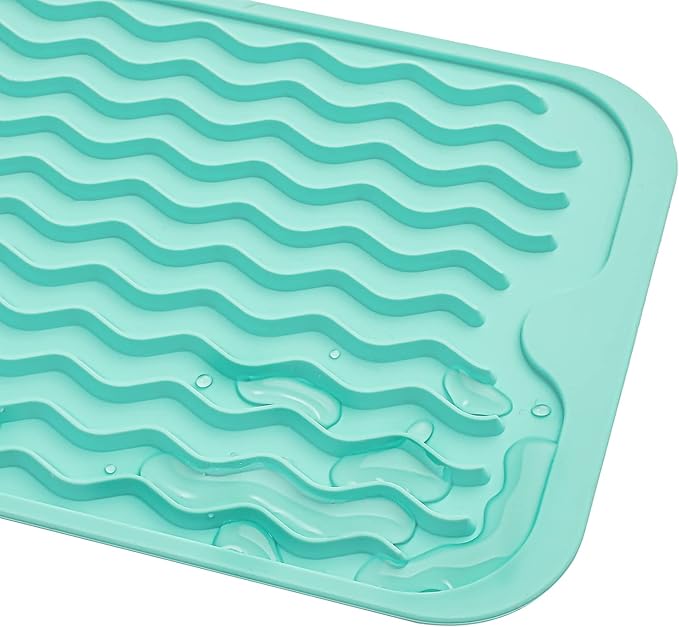 Silicone Dish Drying Mat for Multiple Usage,Easy clean,Eco-friendly,Heat-resistant Silicone Mat for Kitchen Counter or Sink,Refrigerator or Drawer Liner Mint S 12 inches x 6 inches