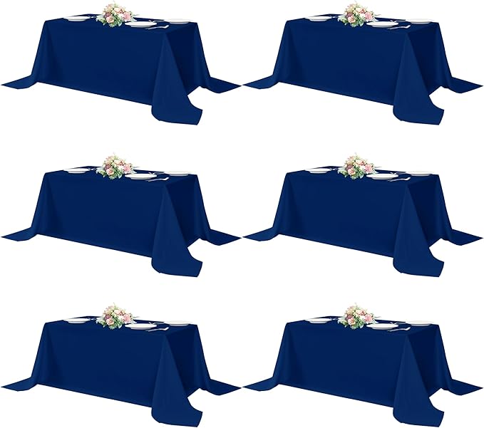 sancua Rectangle Tablecloths 6 Pack - 90x132 Inch - Navy Blue Washable Fabric Cloth Table Cloth, Large Reusable Polyester Table Covers for Wedding, Party, Birthday, Banquet