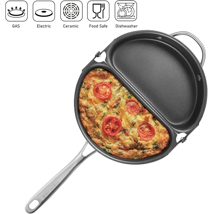 TECHEF - Frittata and Omelette Pan, Nonstick Double Sided Folding Egg Pan, Made in Korea (PFOA Free) (Black)