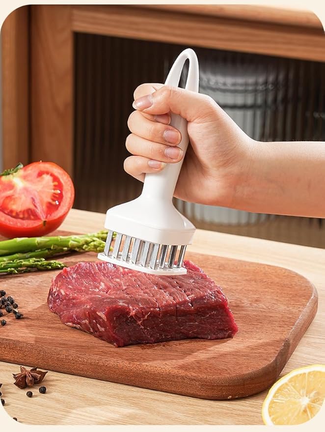 Stainless steel meat tenderizing tool, meat pounding hammer, equipped with 24 sharp needles, used for tenderizing and pounding steaks, beef, pork, chicken, grilling, and fish(White)