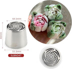 10 Pieces Extra Large Stainless Steel Seamless Russian Flower Piping Tips Kit for Marshmallow Bouquet,Cake Decorating Floral Icing Nozzles Set, 10 Icing Nozzles with 1 Clean Brush,1 Pastry Bag(XXL,A)