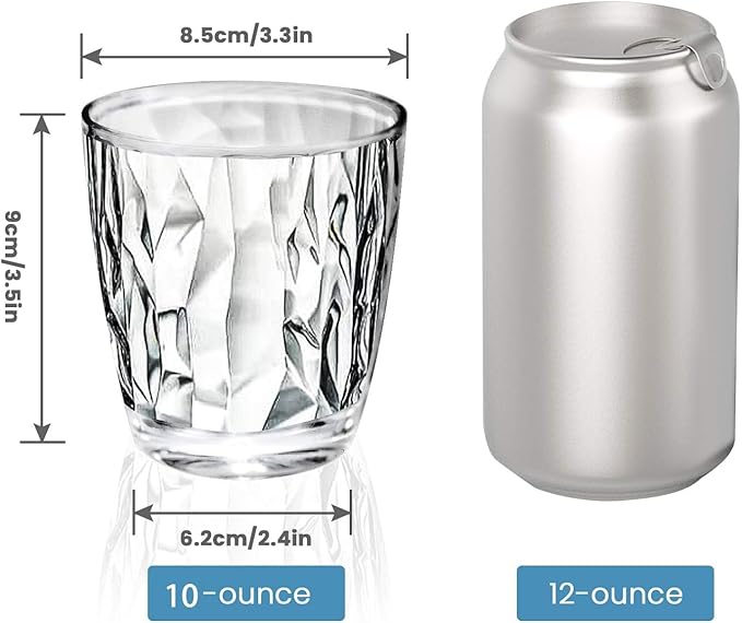 Topsky 10-ounce Plastic Water Tumblers | Set of 4 Transparent Unbreakable Drinking Glasses Clear Acrylic Reusable Juice Wine Cups for Home Picnic Party, Dishwasher Safe, Stackable (Transparent)