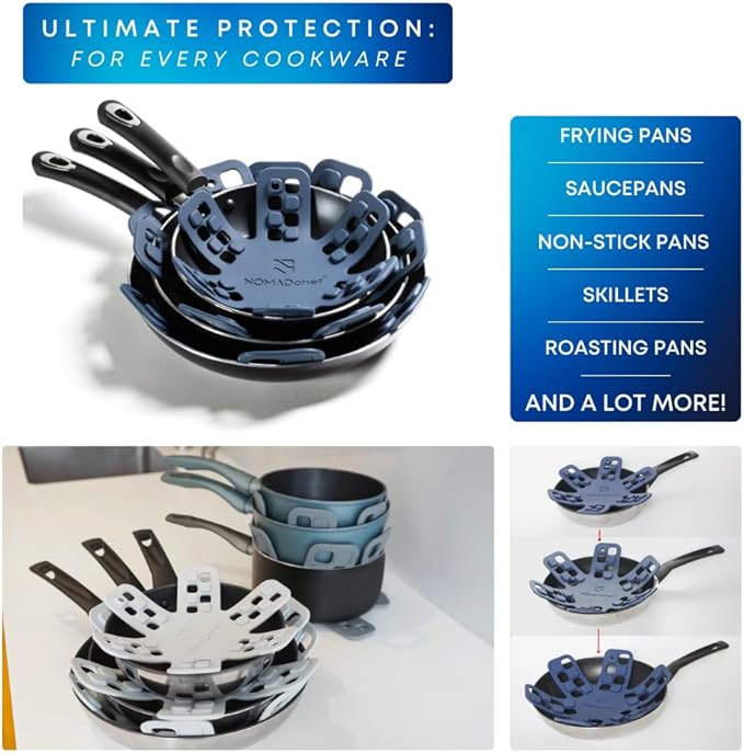 Dual-Use Silicone Pan Protectors for Stacking & Trivets for Hot Dishes | Silicone Trivet Mat | Perfect for Pot and Pan Protectors | 2-Pack Medium (12.5in) Cookware Protectors (M2-BLU/BLU)