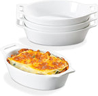 ONEMORE Oval Au Gratin Baking Dish, 20 oz Small Casserole Dishes with Handles 6x8" Ceramic Baking Pan for 1-2 People, Oven Safe for Lasagna, Pies, Individual Servings & Side Dishes, Set of 4, White