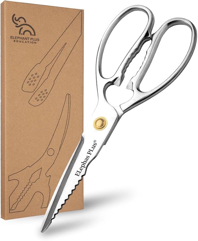 Professional Kitchen Scissors - Heavy Duty Food Scissors - Stainless Steel Utility Shears - Cutting Tools for Vegetables, Meat, Fish & Pizza