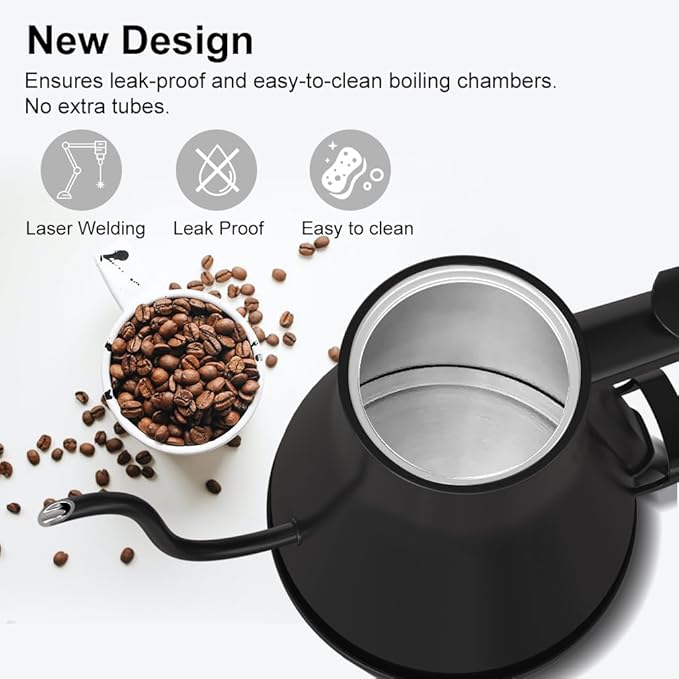 Gooseneck Electric Kettle 0.8L - Matte Black Tea Kettle with Auto Shut Off, Boil-Dry Protection & BPA-Free, Precision Electric Water Kettle for Pour Over Coffee