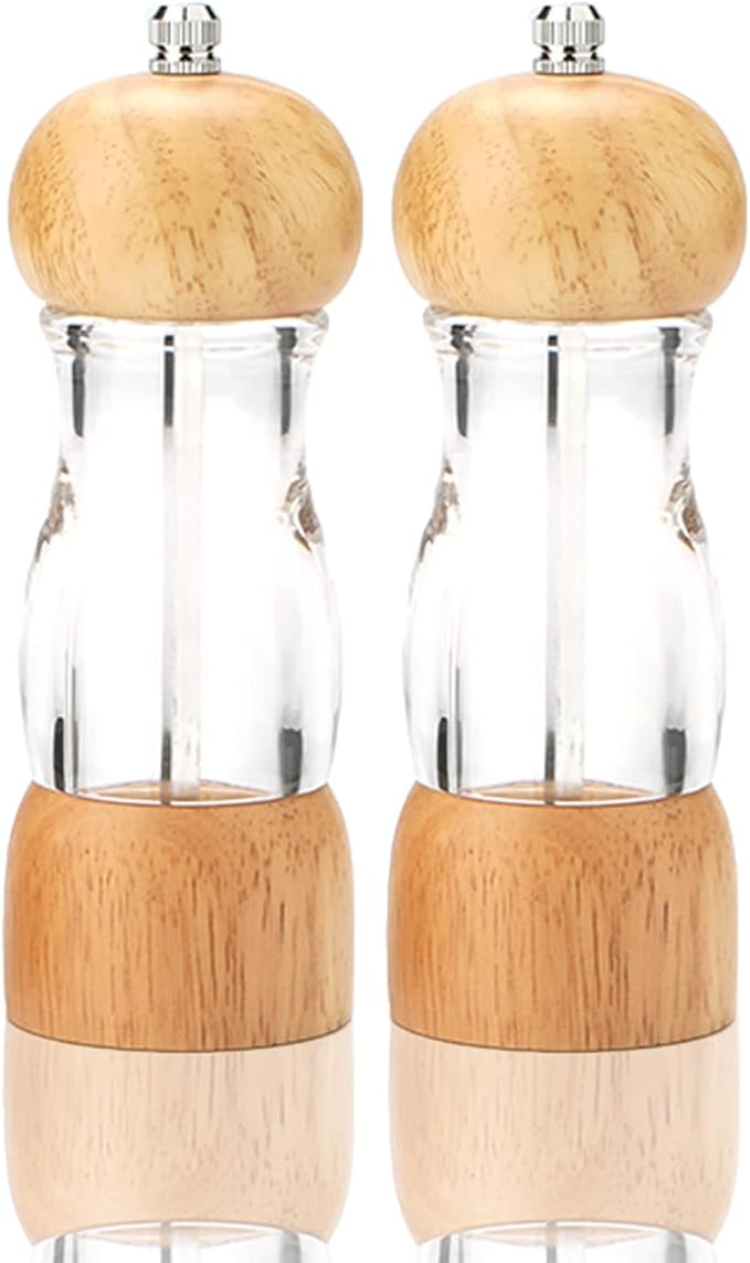 Pepper Grinder Wooden Salt and Pepper Grinder Set Manual Pepper Mill Zinc Alloy Handle Shakers Adjustable Coarseness Retro Style Wood Salt and Pepper Shakers (6in-burlywood)