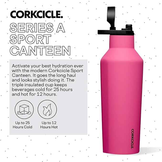 Corkcicle Sport Canteen - Keeps Drinks Cold 25 Hours - Stainless Steel Water Bottle - Triple-Insulated - Spill-Proof - Summer Drinkware Gift - Keeps Drinks Ice Cold - 32 oz - Dragonfruit