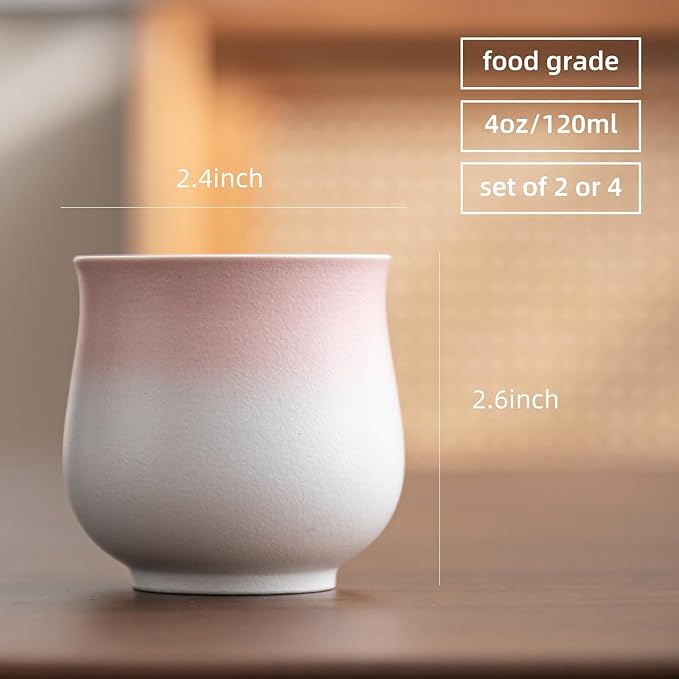 4-Oz Ceramic Espresso Cups Set - Multi-Color, Handle-Free Design for Home & Cafe | Dishwasher-Safe Stoneware Cups (Gradient Pink, 4)