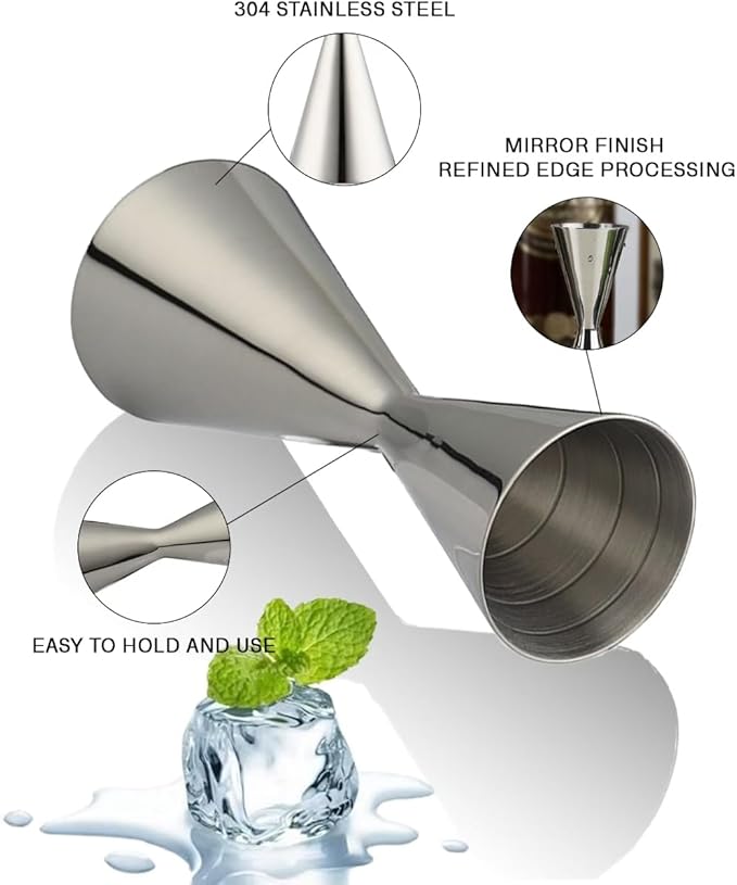 Silver Double Jigger Premium Japanese Style Slim Measuring 2 OZ 1 OZ Jigger,Double Cocktail Jigger,Japanese Jigger Bar Tool for Bar Home Party Wine Drink(304 SS)