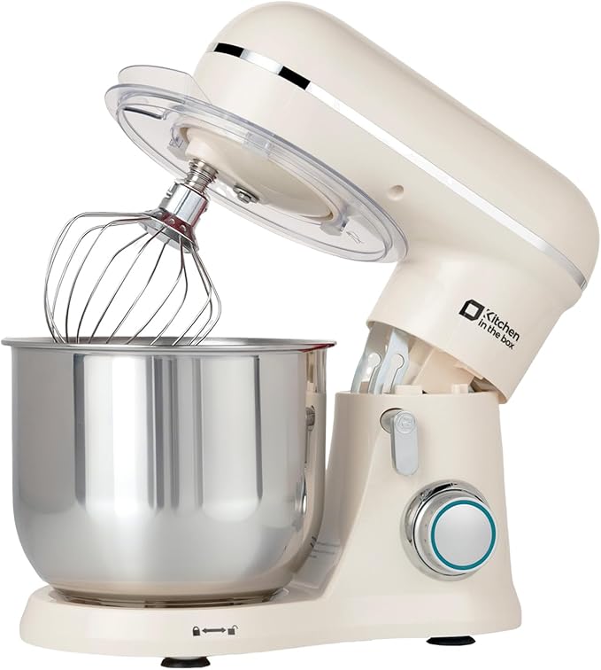 Kitchen in the Box Stand Mixer, 3.5 QT Small Kitchen Electric Stand Mixers, 10-Speed Portable Lightweight Dough Mixer for Daily Use with Egg Whisk, Dough Hook, Beater (Cream White)