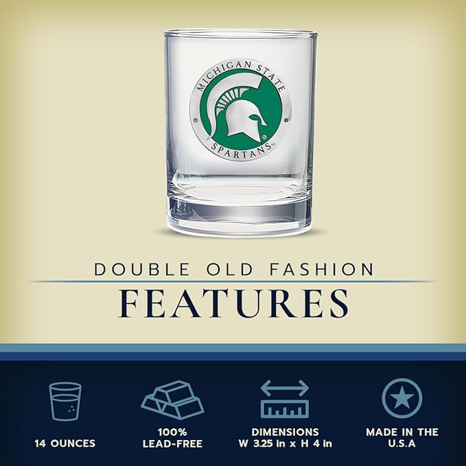Heritage Pewter Michigan State Double Old Fashion | Double Rocks Glass 14 OZ for Liquor | Expertly Crafted Pewter Glass