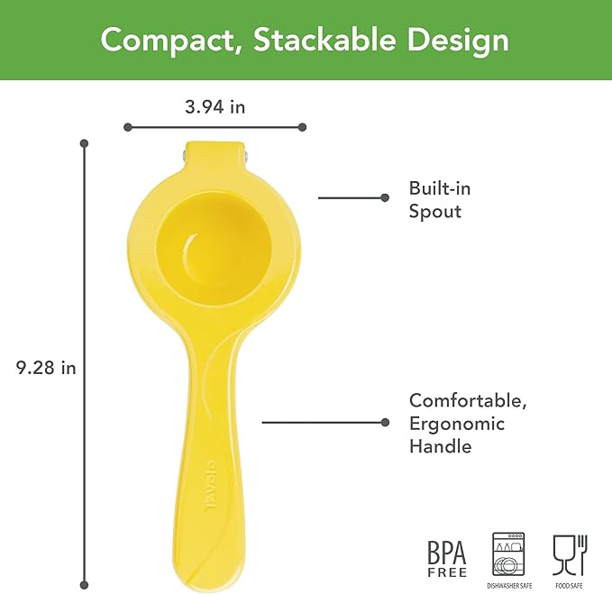Tovolo Citrus Press with Pour Spout, White & Yellow – Manual Juicer for Lemons, Limes, Tangerines, Ergonomic Handle, BPA-Free, Dishwasher Safe
