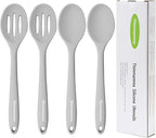 Silicone Spoon, Nonstick Kitchen Silicone Slotted Solid Spoons for Cooking Dishwasher Safe for Nonstick Cookware, Heat Resistant Grey Silicone Serving Spoon BPA Free for Mixing Stirring