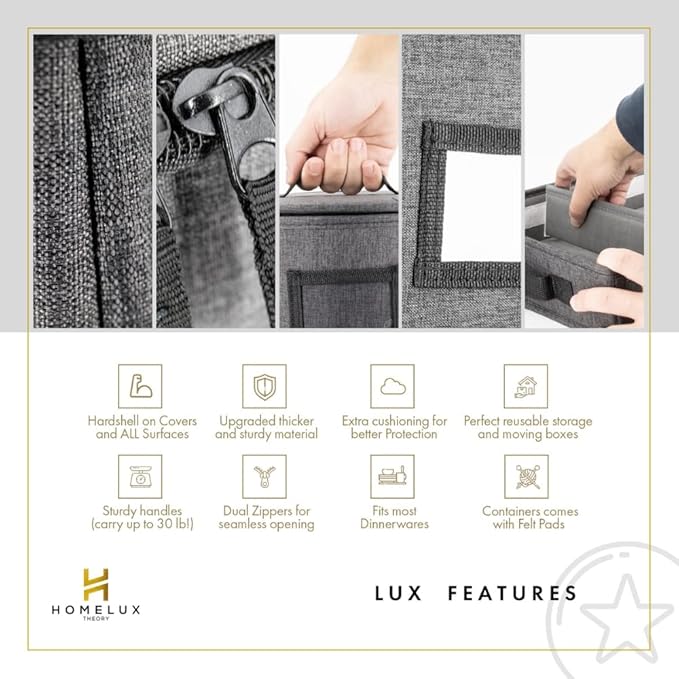 Homelux Theory Silverware Organizer with Lid, Hard Shell China Storage Containers for Flatware Storage, Heavy Duty Silverware Storage Box for Packing Serving Utensils with 5 Dividers and Thick Surface