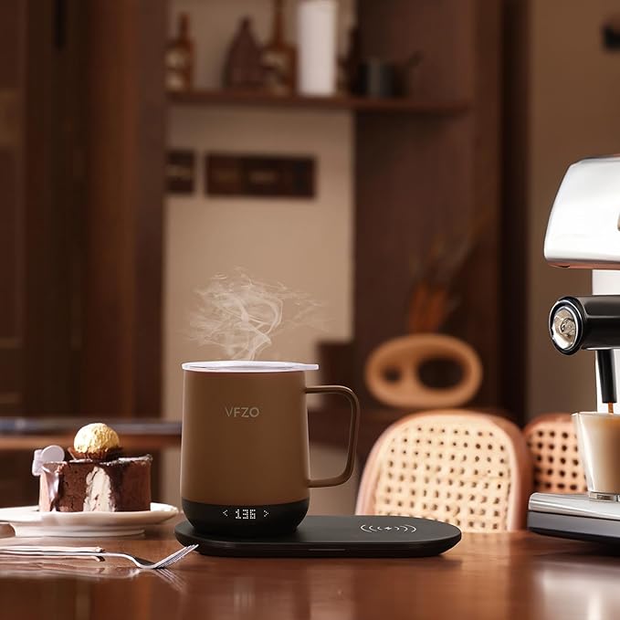 Temperature Control Smart Mug, Self Heating Coffee Mug LED Display, 180 Min Battery Life - Hot up to 149℉ Fast Wireless Charger Base Improved Design (12oz, Coffee)