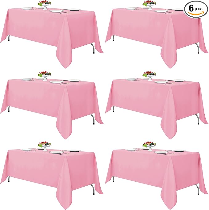 Fitable Pink Tablecloths for Rectangle Tables, 6 Pack - 70 x 120 Inches - Reusable and Washable Table Clothes for 6-8 Ft Tables, Polyester Fabric Table Covers for Wedding, Party, Banquet