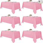 Fitable Pink Tablecloths for Rectangle Tables, 6 Pack - 70 x 120 Inches - Reusable and Washable Table Clothes for 6-8 Ft Tables, Polyester Fabric Table Covers for Wedding, Party, Banquet