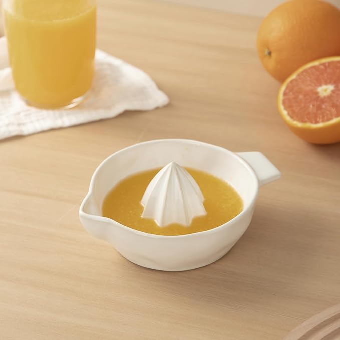 Ceramic Lemon Juicer Reamer Manual Citrus Lime Hand Squeezer Bowl with Handle and Pour Spout, Handheld, Easy to Use and Clean