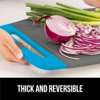 GORILLA GRIP BPA-Free Reversible Kitchen Cutting Board Set of 3, US Designed, Nonporous, Juice Grooves Catch Liquid, Slip Resistant Border, Dishwasher Safe, Durable Food Chopping Boards, Aqua Gray