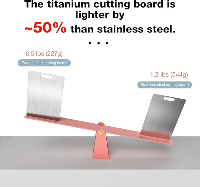 Pure Titanium Cutting Board, 13.4"x9" Light Weight Double-Sided 100% Pure Titanium Cutting Board for Kitchen Cooking Dishwasher Safe, Cutting Mat with Non-Slip Silicone Pad