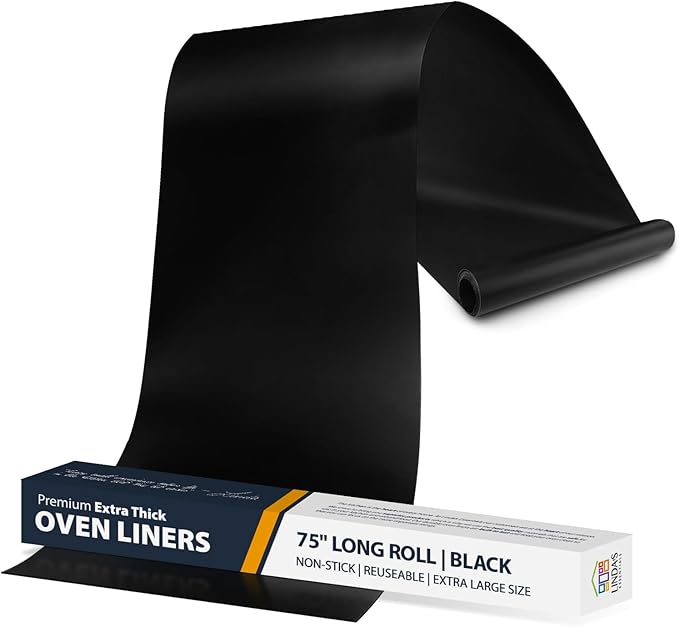 Oven Liners for Bottom of Oven - Large Heavy Duty Mats, 17” x 75” Non-Stick Reusable Liner for Electric, Gas, Toasters, Grills - BPA & PFOA Free Kitchen Accessory to Keep It Clean (Black)